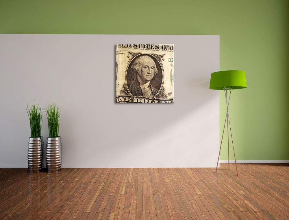 Geldschein Dollar, Format: 70x70 auf Leinwand, XXL riesige Bilder fertig gerahmt mit Keilrahmen, Kun