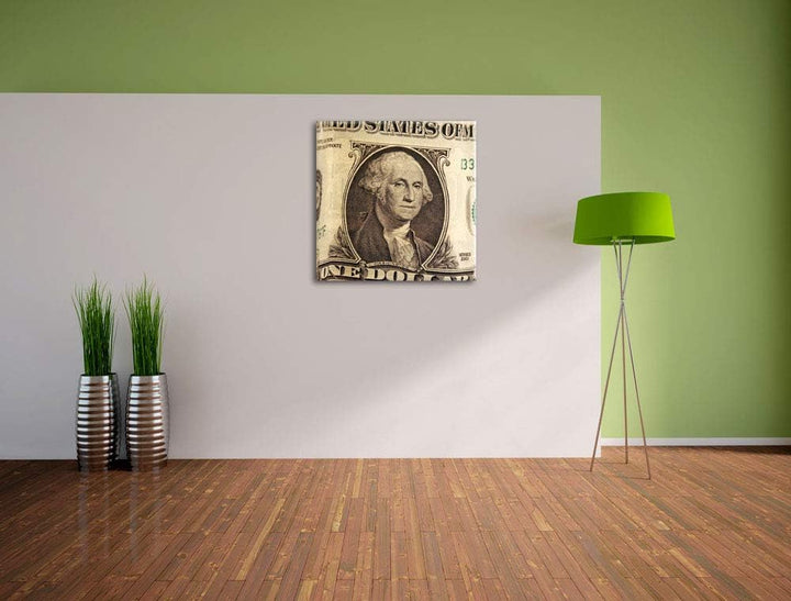 Geldschein Dollar, Format: 70x70 auf Leinwand, XXL riesige Bilder fertig gerahmt mit Keilrahmen, Kun