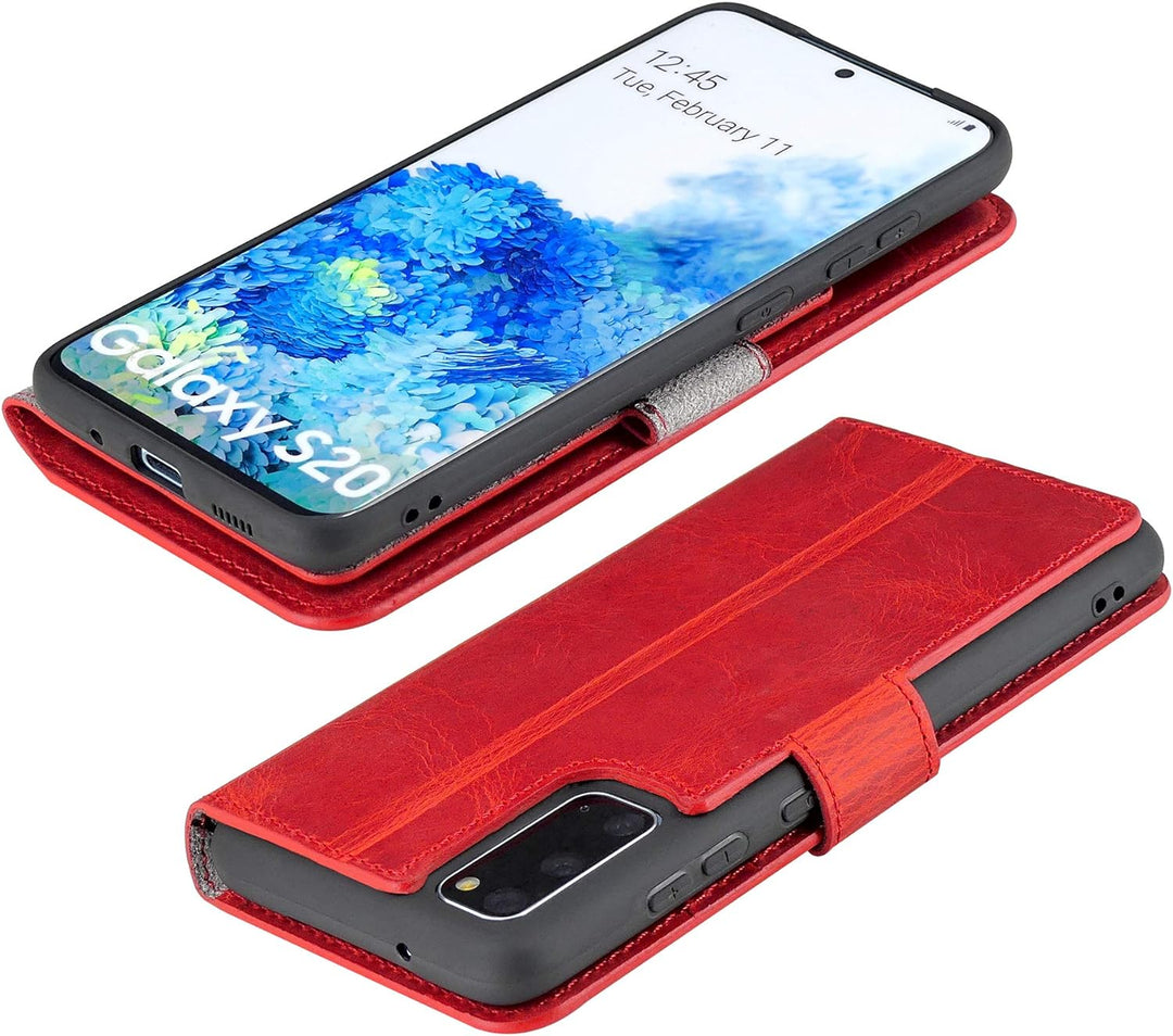 Suncase Book-Style Hülle kompatibel mit Samsung Galaxy S20 Leder Tasche (Slim-Fit) Lederhülle Handyt