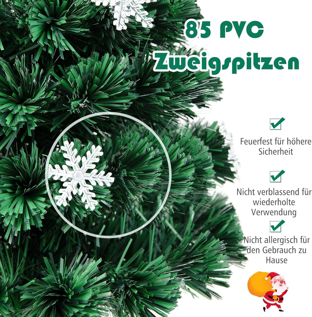 COSTWAY 90cm LED Künstlicher Weihnachtsbaum mit Glasfaser-Farbwechsler und Sternspitze, Mini Tannenb