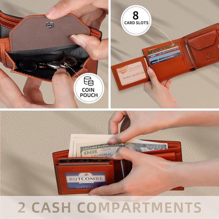 VISOUL Leder Geldbörse Herren mit ID-Fenster/Münzfach & RFID Schutz I Echtleder Geldbeutel für Männe