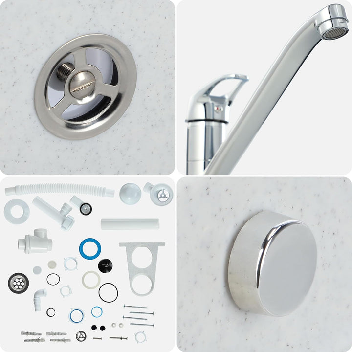 gospo Ausgussbecken mit Armatur, Siphon, 46 x 37 x 20 cm, Waschbecken aus Kunststoff, Waschtrog für