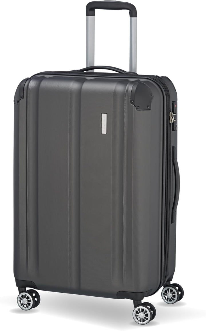 travelite 4-Rad Koffer M mit TSA Schloss + Dehnfalte, Gepäck Serie CITY: Robuster Hartschalen Trolle