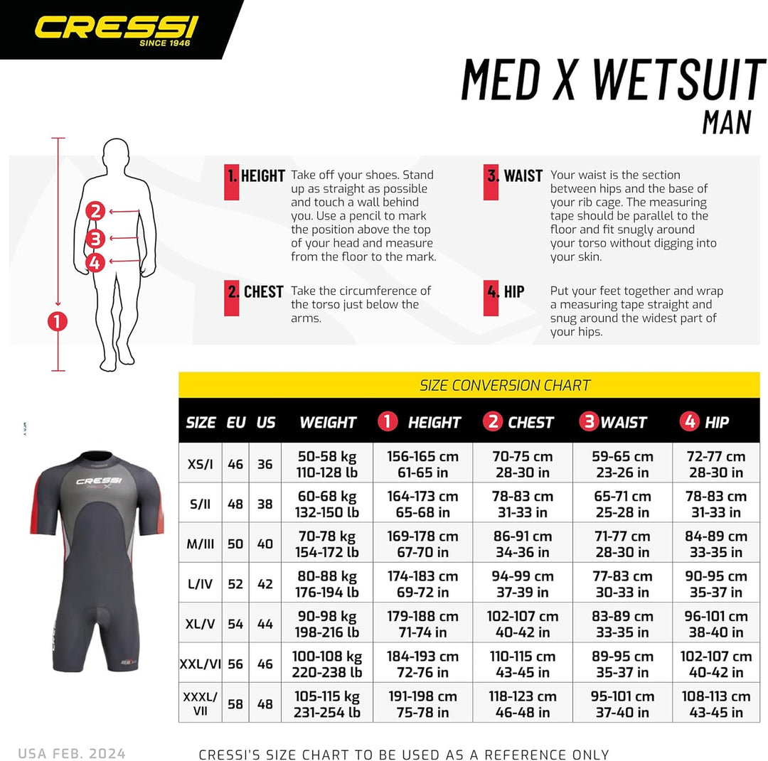 Cressi Med X Men's - Shorty Herren Neoprenanzug Premium Neopren 2.5 mm XXL/6 Schwarz/Rot/Silber, XXL