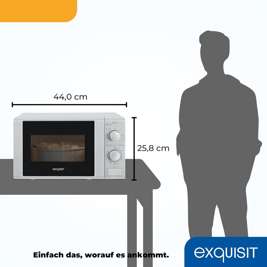 Exquisit Mikrowelle MW 802 si | 700 W Leistung | 20 L Garrraum | 5 Leistungsstufen | Timer | Drehtel