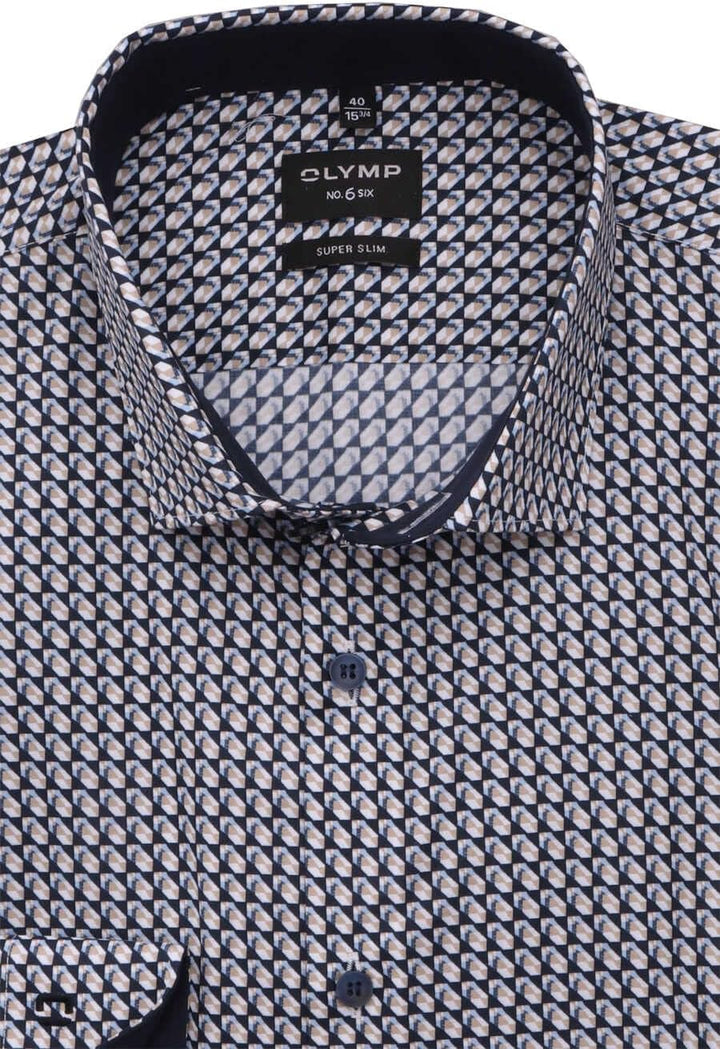 OLYMP No. Six super Slim Hemd Langarm New Kent Kragen Muster Navy 39 Blau, 39 Blau
