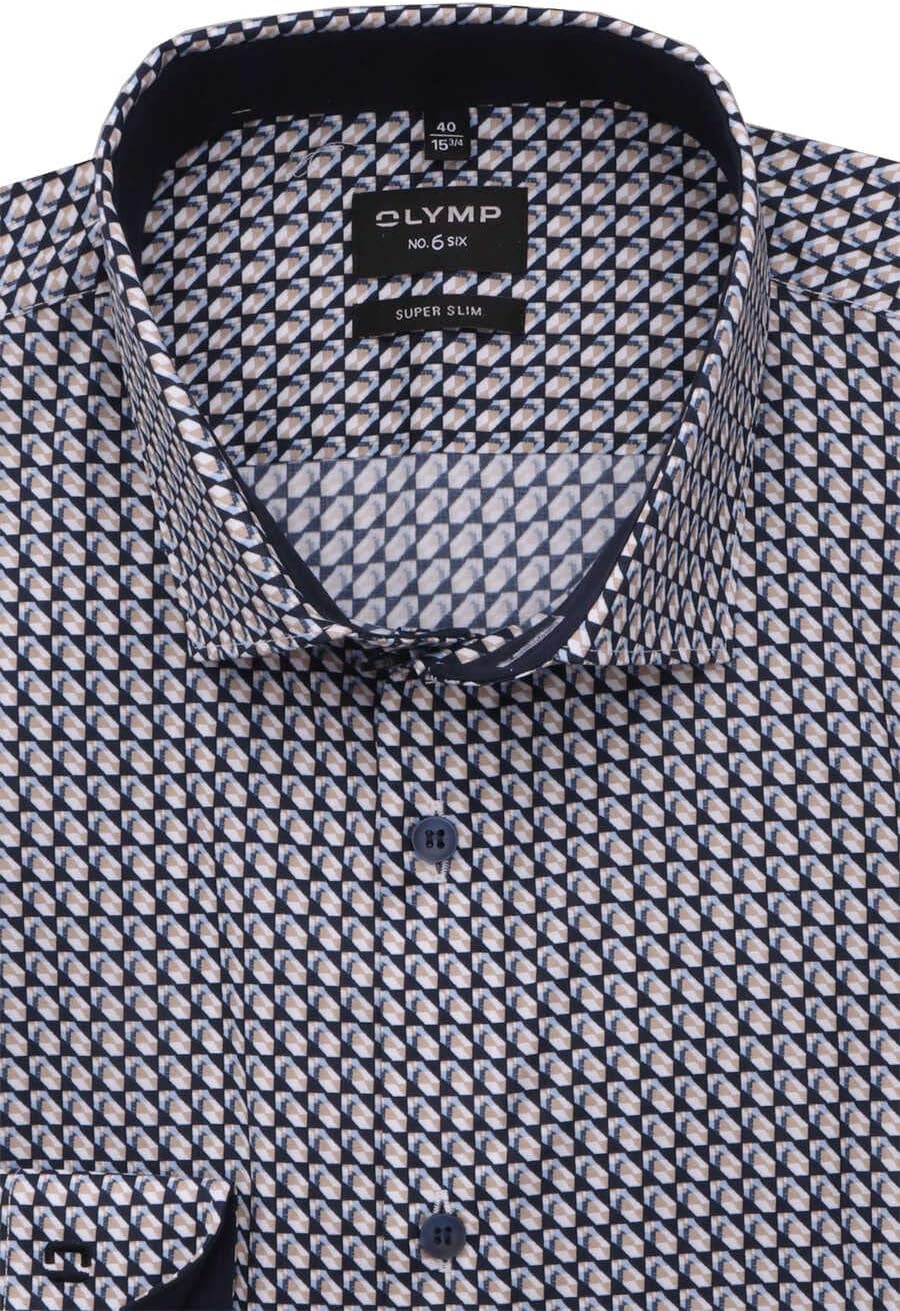 OLYMP No. Six super Slim Hemd Langarm New Kent Kragen Muster Navy 39 Blau, 39 Blau