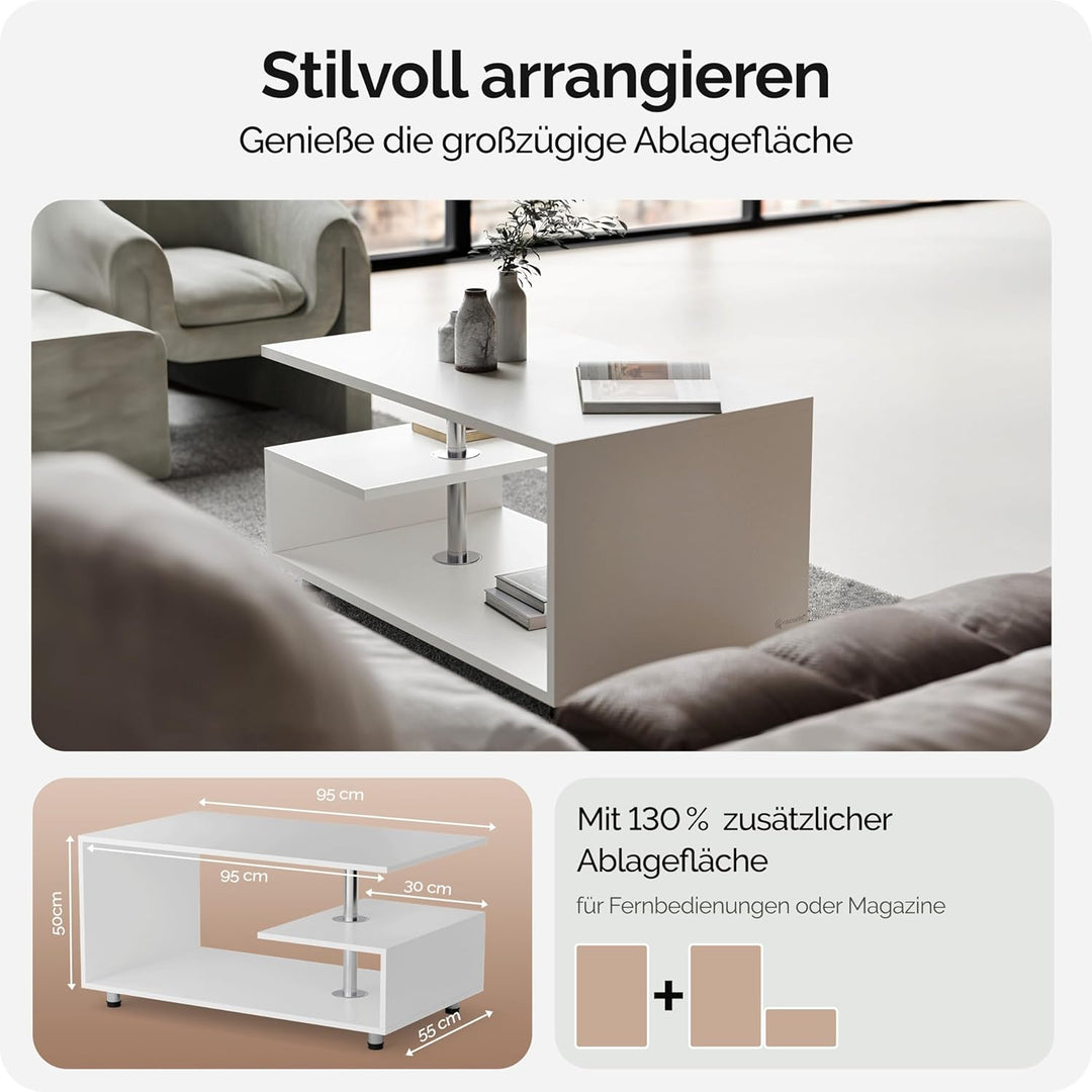 Casaria® Couchtisch Weiss Holz Stauraum Höhenverstellbar Ablage Kratzfest Modern Rechteckig Beistell
