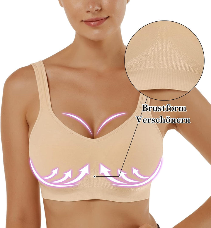 Vertvie Damen 1/2/3er Set Sport BH Einfarbig Ohne Bügel Bustier Klassische Bequem Stretch Bra Mittle