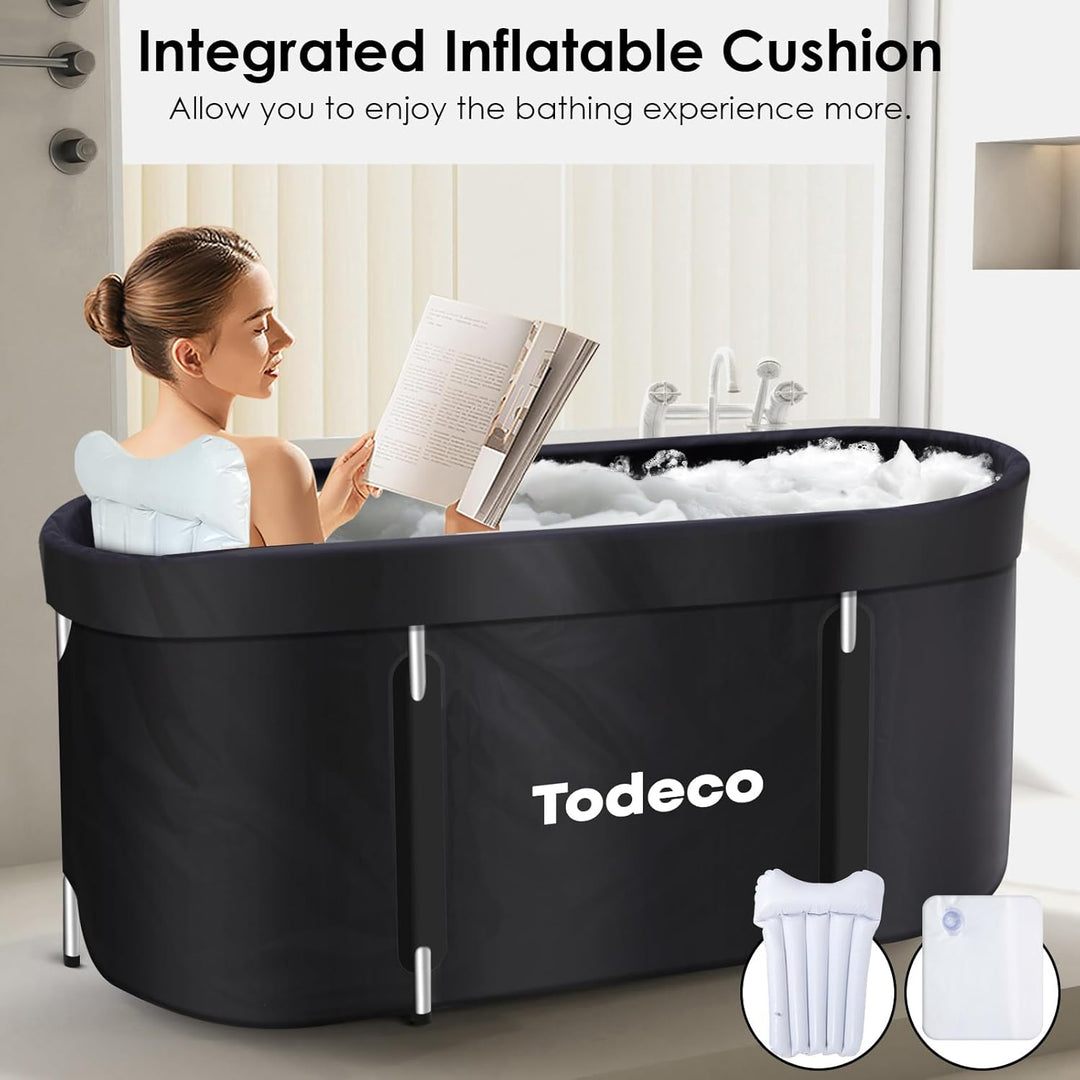 Todeco Faltbare Badewanne, Erwachsene Tragbarer Badewanne mit Metallrahmen 140x57x57cm, grosse Famil