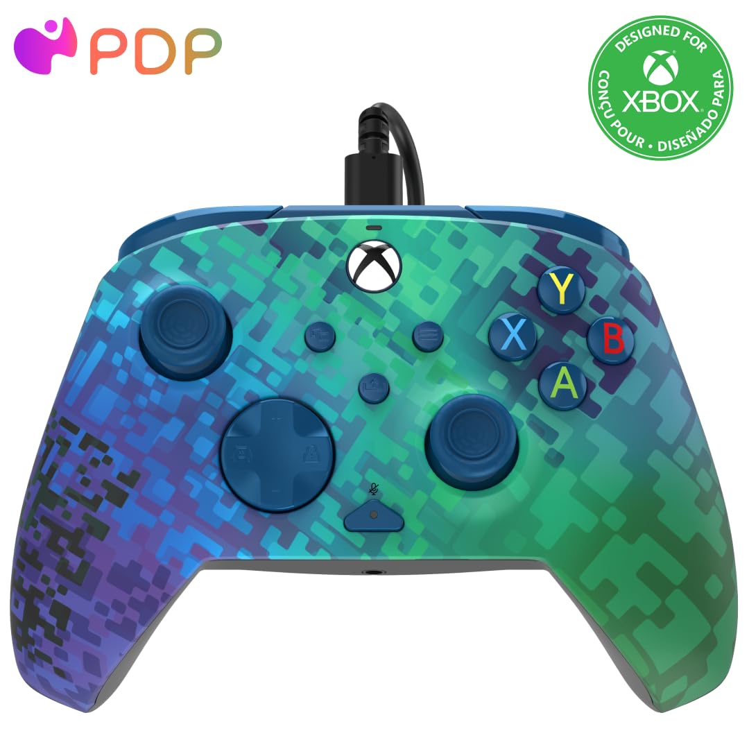 PDP REMATCH XBOX verkabelt Controller GLITCH Grün für Xbox Series X|S, Xbox One, Offiziell Lizenzier