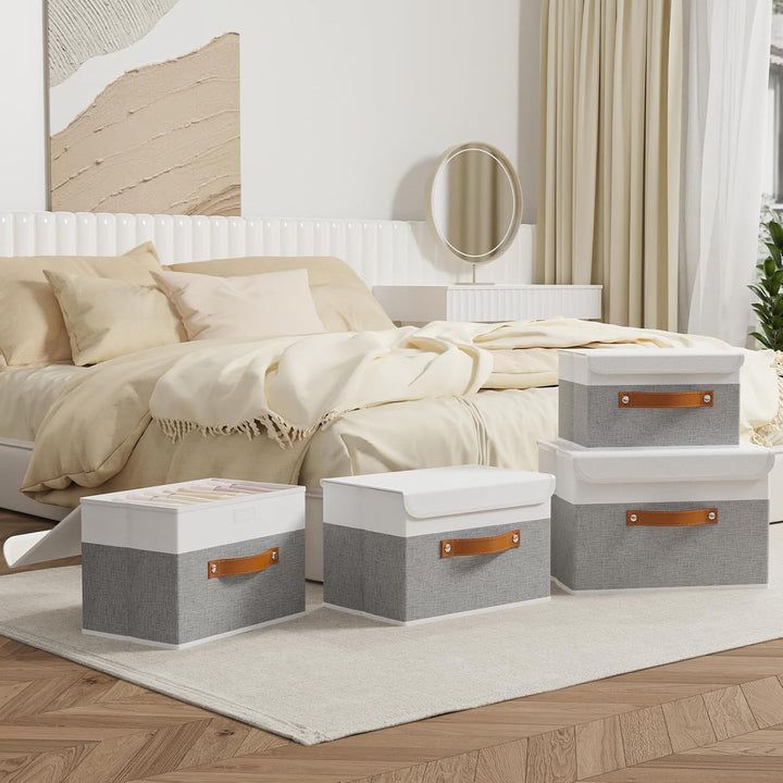 OUTBROS 3 Stück Aufbewahrungsboxen mit Deckel, 38 x 25 x 25 cm, faltbare Stoffboxen, Aufbewahrungskö