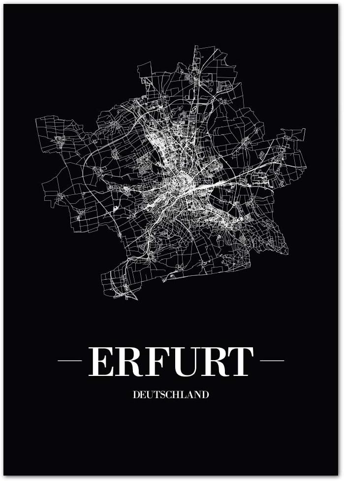 JUNIWORDS Stadtposter, Erfurt, Wähle eine Grösse, 60 x 90 cm, Poster, Schrift A, Schwarz 60 x 90 cm