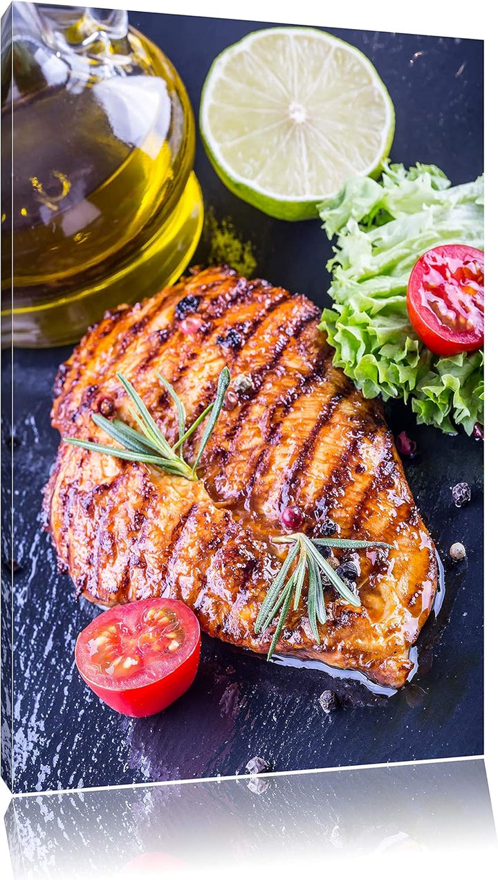 Grillmeister Steak Format: 100x70 auf Leinwand, XXL riesige Bilder fertig gerahmt mit Keilrahmen, Ku