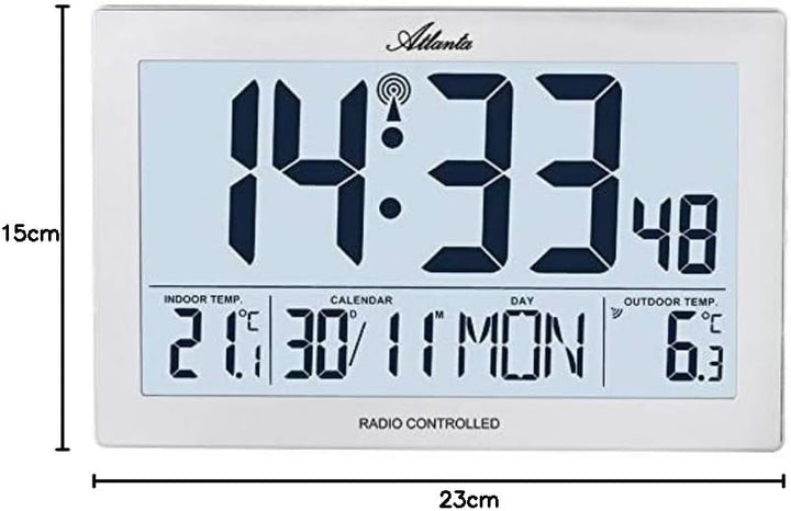 Atlanta Funkwanduhr Digital mit Temperaturanzeige Innen Aussen Rechteckig Silber - 4509