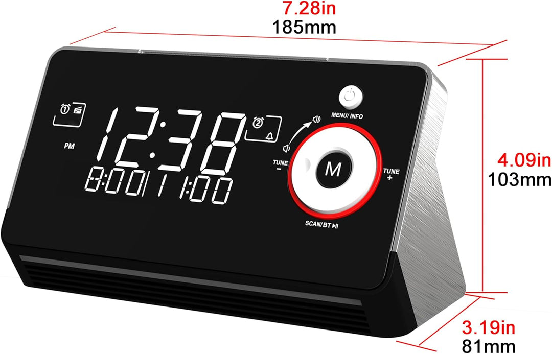 iTOMA FM/DAB Radiowecker mit USB-Ladeanschluss, Bluetooth Stereo Lautsprecher, Kopfhörerbuchse, Dual