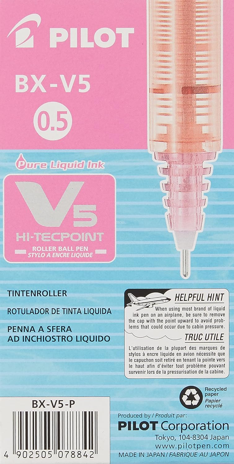 Pilot Tintenroller V5 Hi-Tecpoint 0,5 mm, 12 Stück, rosa rose 12 Stück (1er Pack), rose 12 Stück (1e