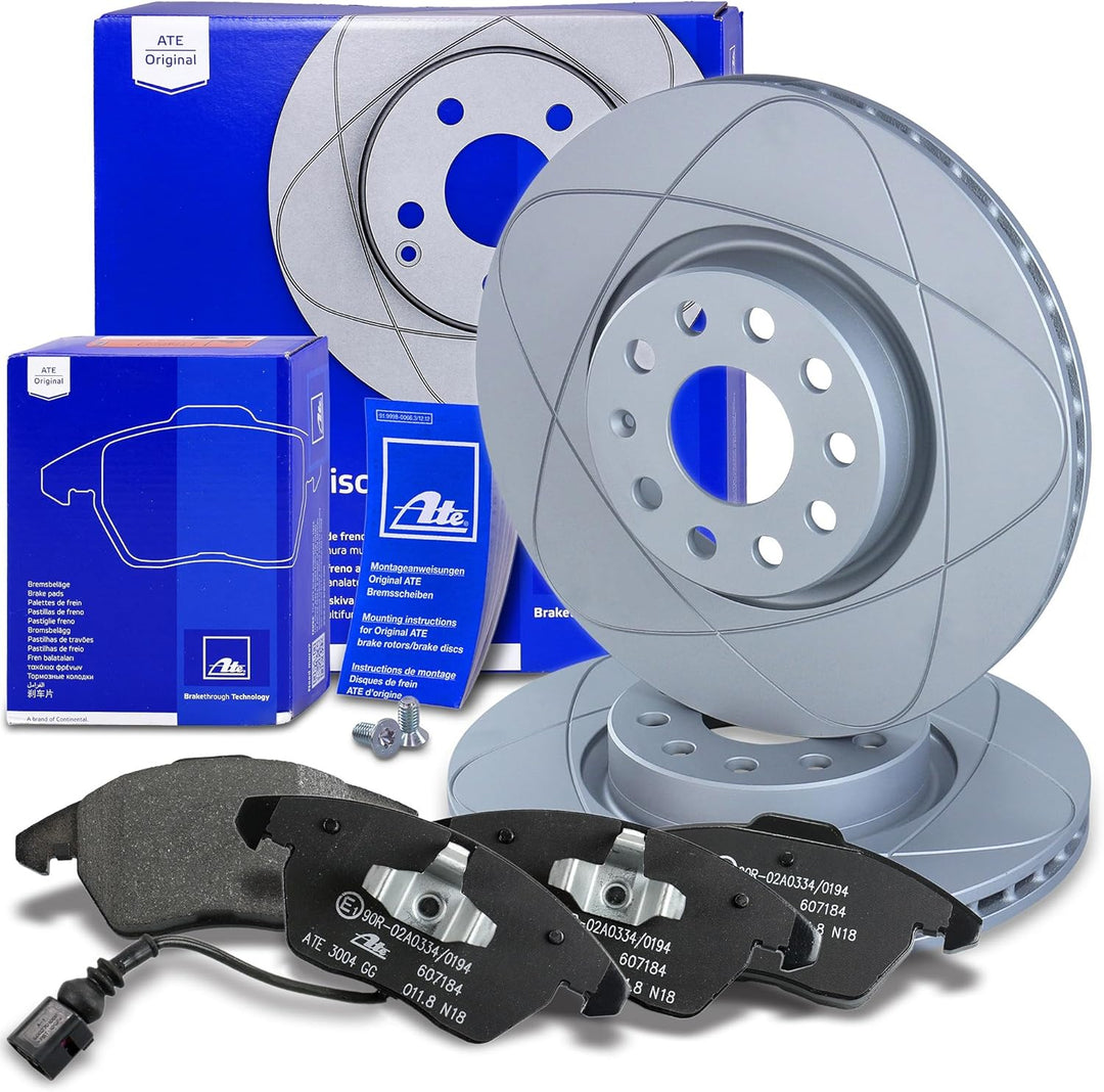 ATE Bremsenset Vorderachse inkl. Power Disc Bremsscheiben Vorne Ø 312 mm Belüftet und Bremsbeläge Vo
