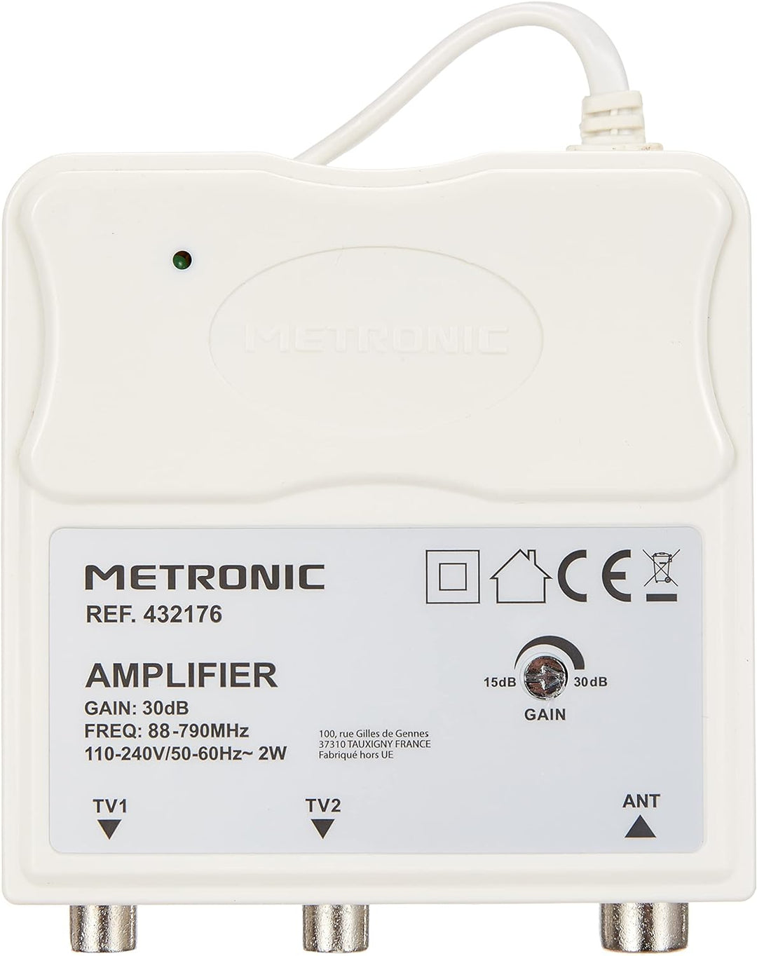 Metronic 432176 - Innenverstärker mit FM-UHF-Verstärkungsregulierung, einstellbarer Verstärkung bis