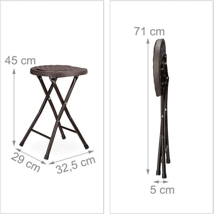 Relaxdays Klapphocker BASTIAN rund, 2 Stk. Faltbar, Kunststoff, Rattanoptik, Wetterfest HxBxT: 45 x
