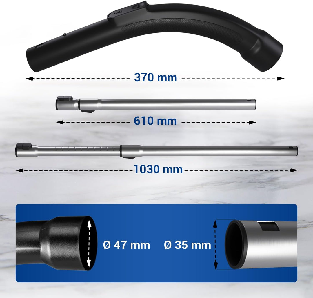 VIOKS SET Staubsauger Handgriff & Staubsaugerrohr 35mm Ø Ersatz für Miеle 9442601 & 10275580 - Griff
