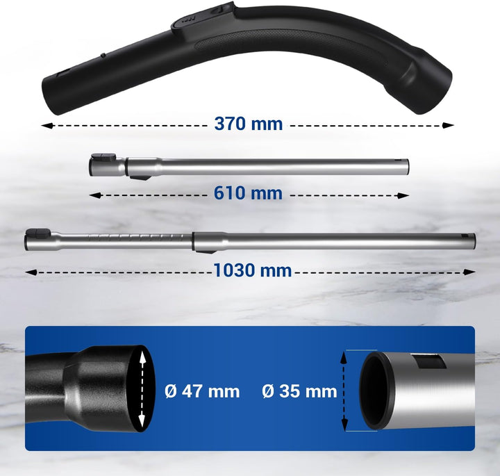 VIOKS SET Staubsauger Handgriff & Staubsaugerrohr 35mm Ø Ersatz für Miеle 9442601 & 10275580 - Griff