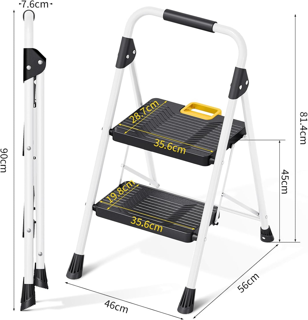 KINGRACK Trittleiter 2 Stufen, Klappleiterkapazität von 360 Kilogramm, Sicherheitsschloss, breite An