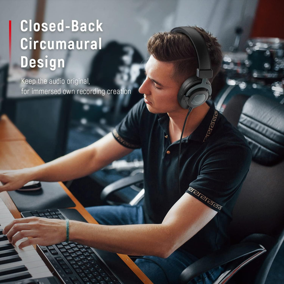 FIFINE Over Ear Kopfhörer mit Kabel, Studio Kopfhörer mit 6.35 & 3.5mm Klinke und 50mm Treiber, Gesc