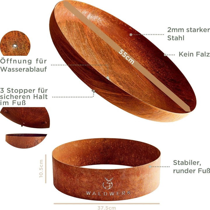 WALDWERK Design Feuerschale - Feuerschalen fĂŒr den Garten - Feuerstelle aus 2mm dickem Stahl - Feuer