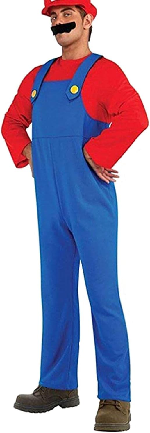 VISVIC Cosplay Kostüm Super Brothers Klempner, Kostüm mit Bodysuit, Cap und Schnurrbart, Karneval Ha