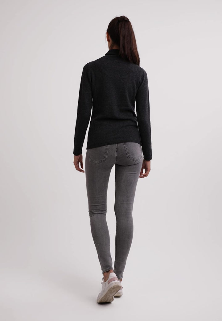 100% Kaschmir Damen Pullover | Sweater Rollkragen 2-fädig XS Dunkelgrau, XS Dunkelgrau