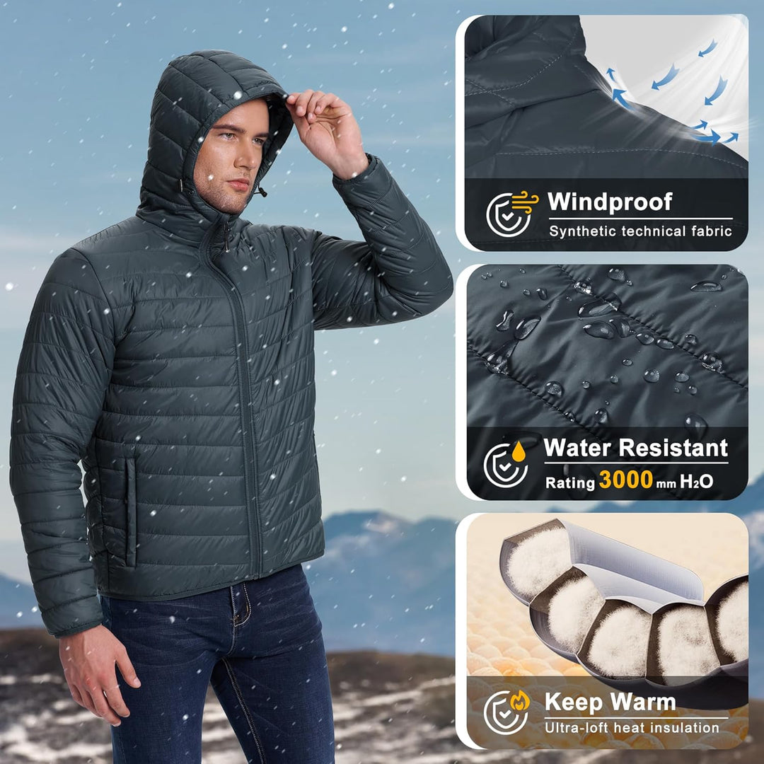 33,000ft Herren Leichte Steppjacke Outdoor Wasserbeständige Übergangsjacke Warme Winterjacke für Män