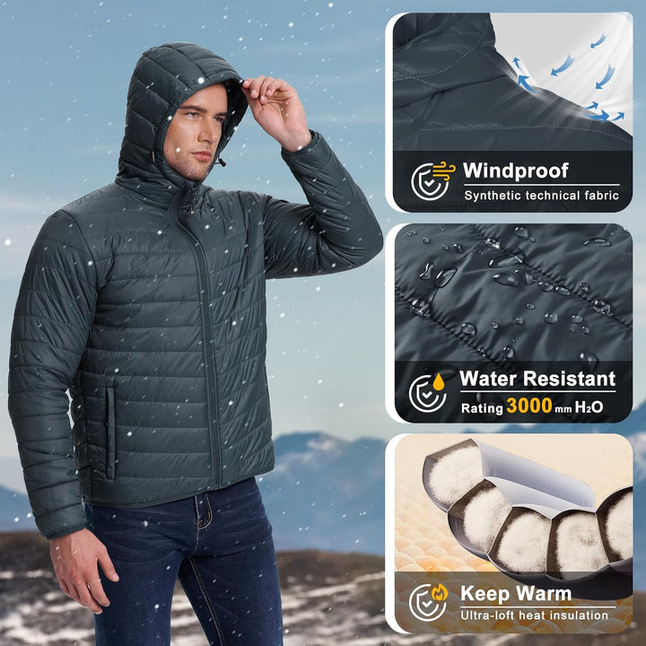 33,000ft Herren Leichte Steppjacke Outdoor Wasserbeständige Übergangsjacke Warme Winterjacke für Män