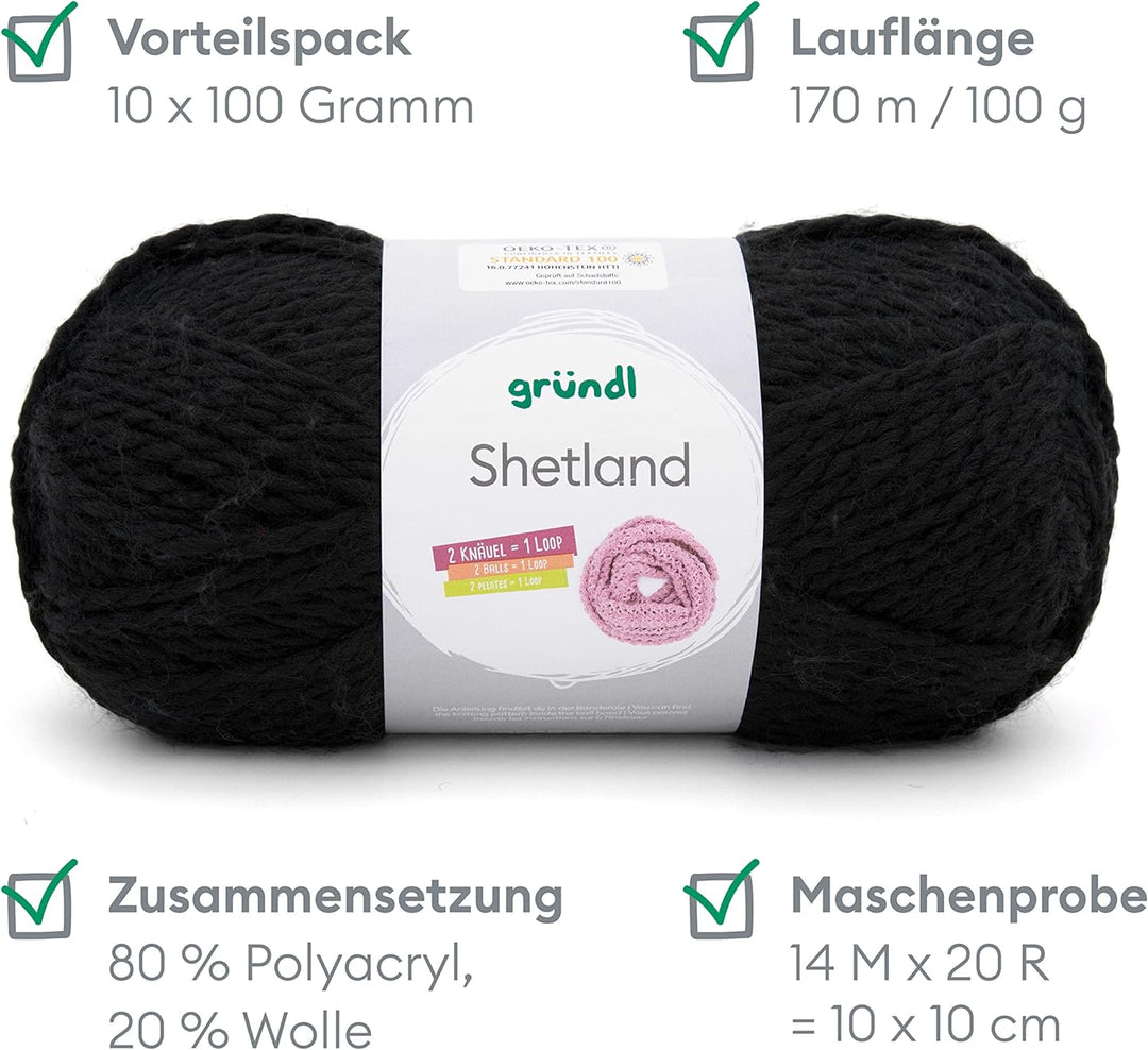 Gründl Shetland Wolle (modisches und weiches Strickgarn aus 80% Polyacryl und 20% Wolle, 100 g / 170