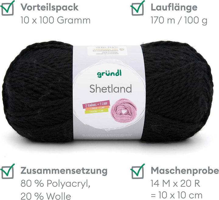 Gründl Shetland Wolle (modisches und weiches Strickgarn aus 80% Polyacryl und 20% Wolle, 100 g / 170
