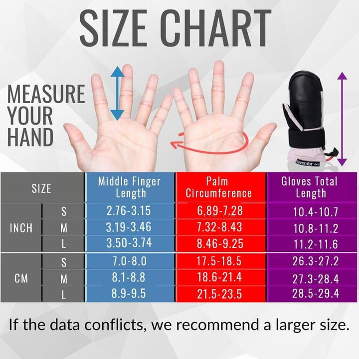 devembr Ski-Fäustlinge mit Handgelenkschützern, Warme Snowboard-Fäustlinge, Wasserdicht (S/M/L) Rosa
