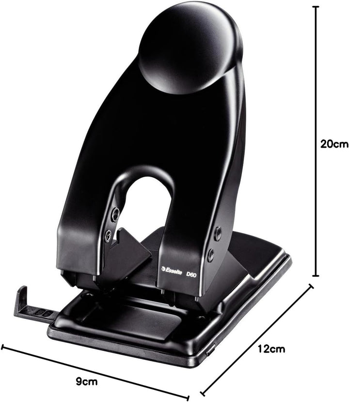 Leitz Esselte extrastarker Bürolocher D60, 60 Blatt, Anschlagschiene mit Formatangaben, Metall, Schw