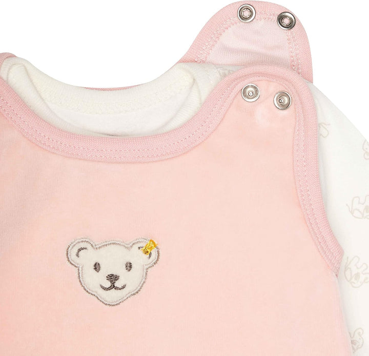 Steiff Unisex Baby Set Strampler mit Fuss + T-Shirt Langarm Kleinkind-Schlafanzüge 74 Silver Pink, 7
