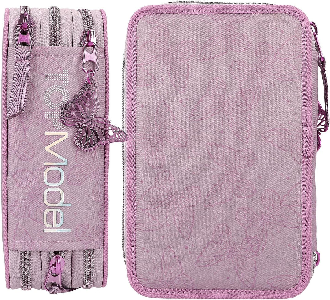 Depesche 12775 TOPModel Fairy Love - Gefüllte 3-Fach Federtasche in Mauve mit Model-Motiv und Schmet