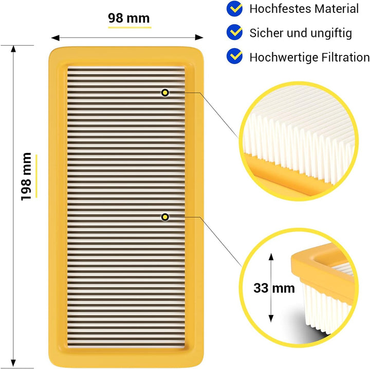VIOKS 3x Kärcher Staubsauger Filter 198x98 Ersatz für Kärcher 6.414-631.0 - Kärcher Flachfaltenfilte