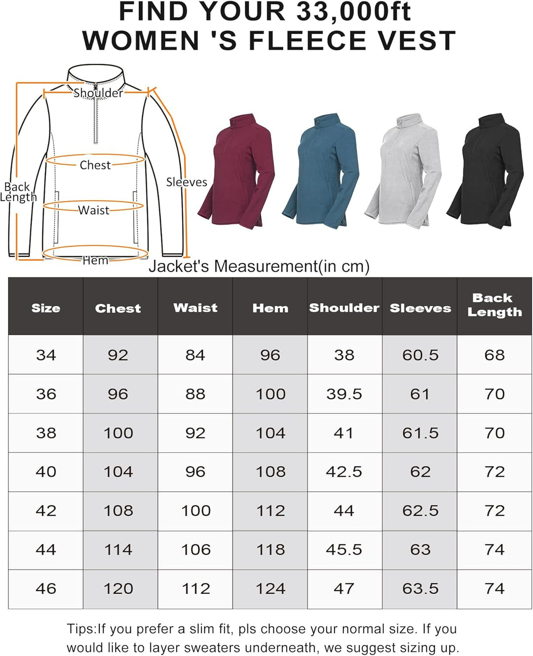 33,000ft Damen Fleece Pullover mit Halbreissverschluss Fleeceshirt Winter Warm Ski-Pullover Microfle