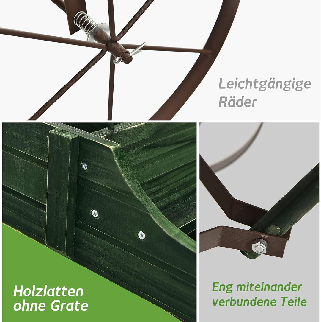 COSTWAY Blumenständer Holzwagen Pflanzwagen Blumenwagen mit Metall Rädern Blumenkasten Pflanzenständ