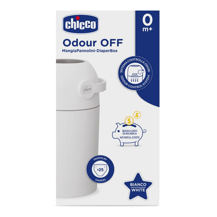 Chicco Windeleimer Odour Off, geruchsdichtes System, platzsparender Baby Windeleimer mit Deckel, ein