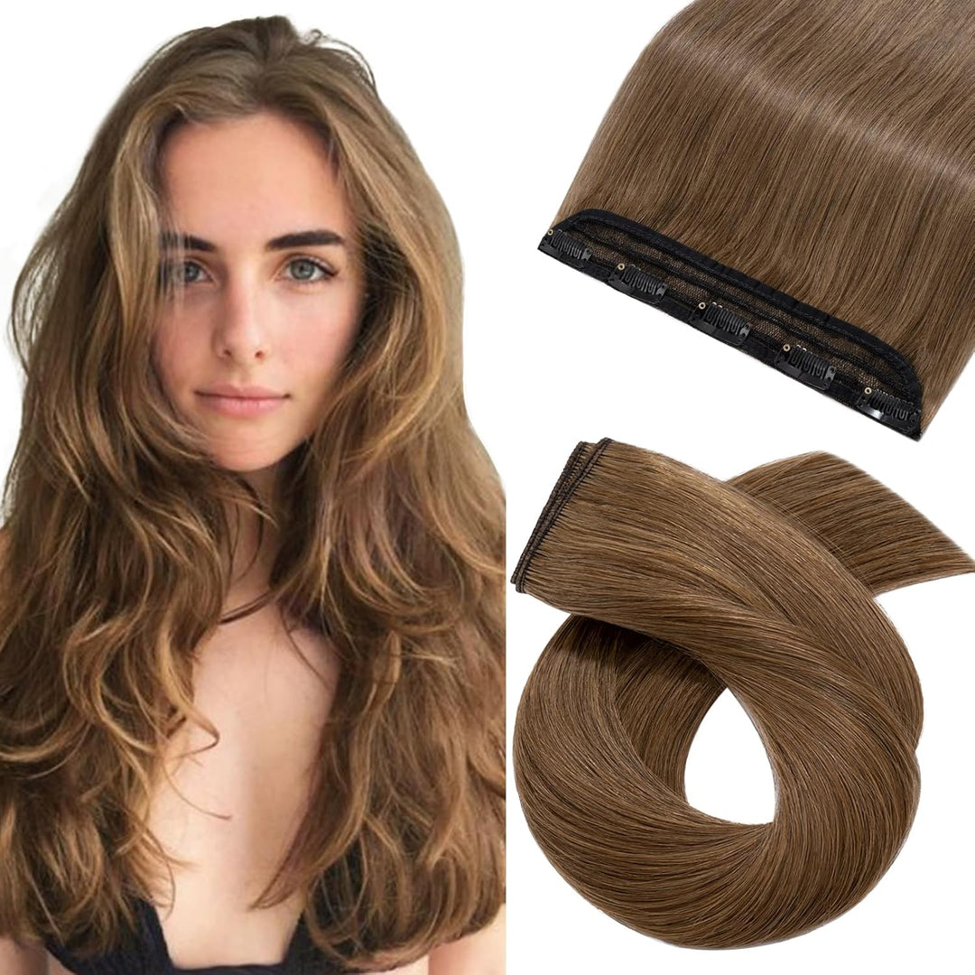 Silk-co Haarteile Echthaar Clip in Extensions Echthaar 1Pc 5Clips Haarverlängerung Weich Natürlich G