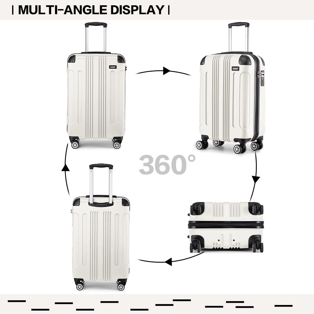 KONO Trolley Handgepäck Koffer 55x35x20cm Rollkoffer Reisekoffer mit 4 Rollen und Schloss (Beige), B