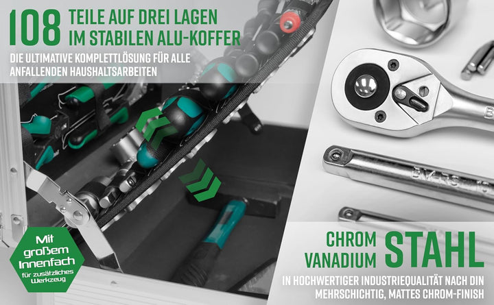 Brüder Mannesmann M29075 Alu-Werkzeugkoffer bestückt, 108-tlg