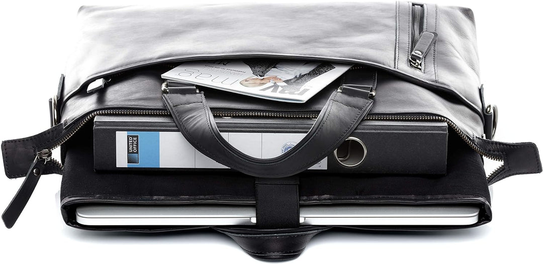 BACCINI Laptoptasche 15 Zoll echt Leder LEANDRO abnehmbarer Schultergurt mit Laptop-Hülle Schwarz, S