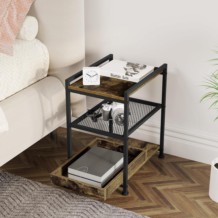 WOLTU Beistelltisch Couchtisch Sofatisch Nachttisch, mit Rollen, feststellbar, 3 Ablagen 1 abnehmbar