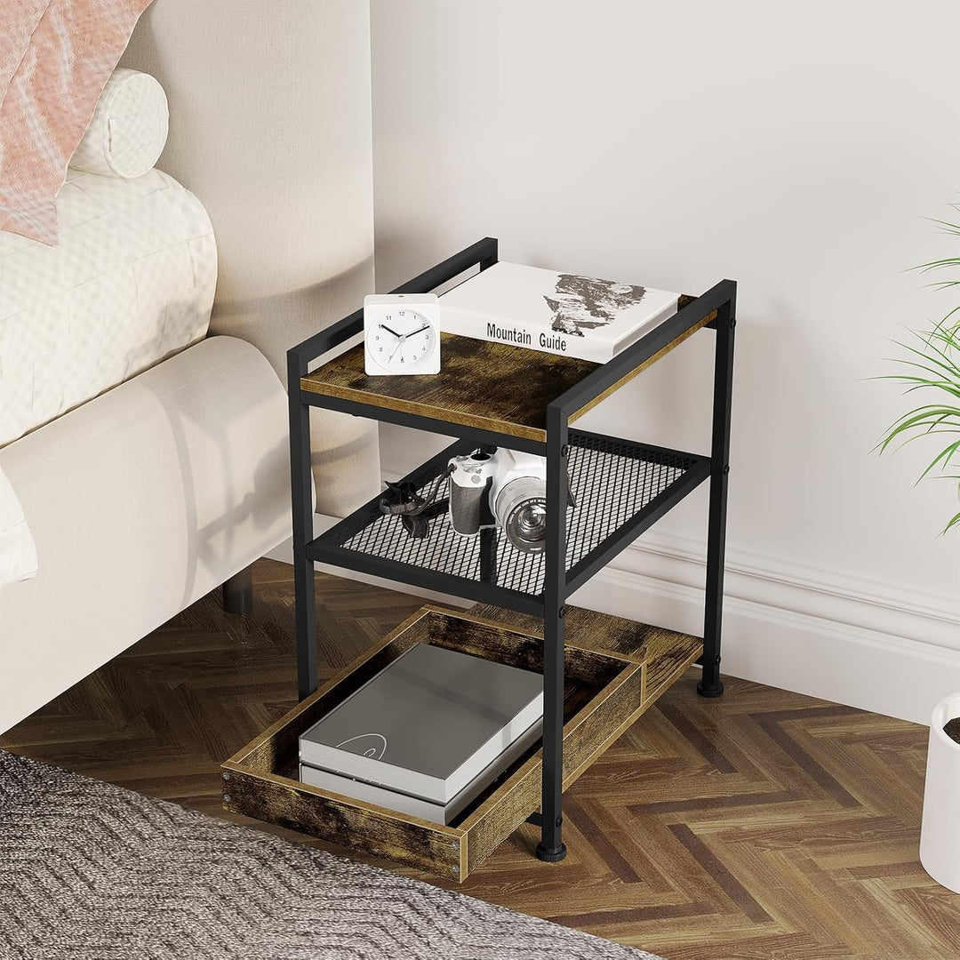WOLTU Beistelltisch Couchtisch Sofatisch Nachttisch, mit Rollen, feststellbar, 3 Ablagen 1 abnehmbar