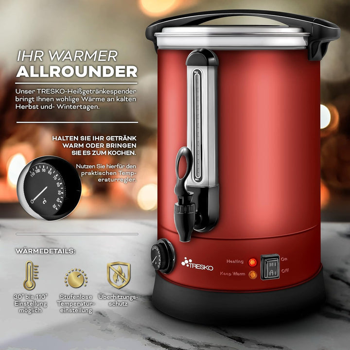 TRESKO® Glühweinkocher 20L / 2500W Einkochautomat aus Edelstahl Glühweinkessel Glühweinautomat Heiss